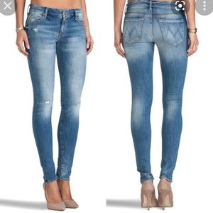 MOTHER The Looker Whole Lotta Trouble Blue Ripped Zipper Fly Skinny Jeans Sz 29